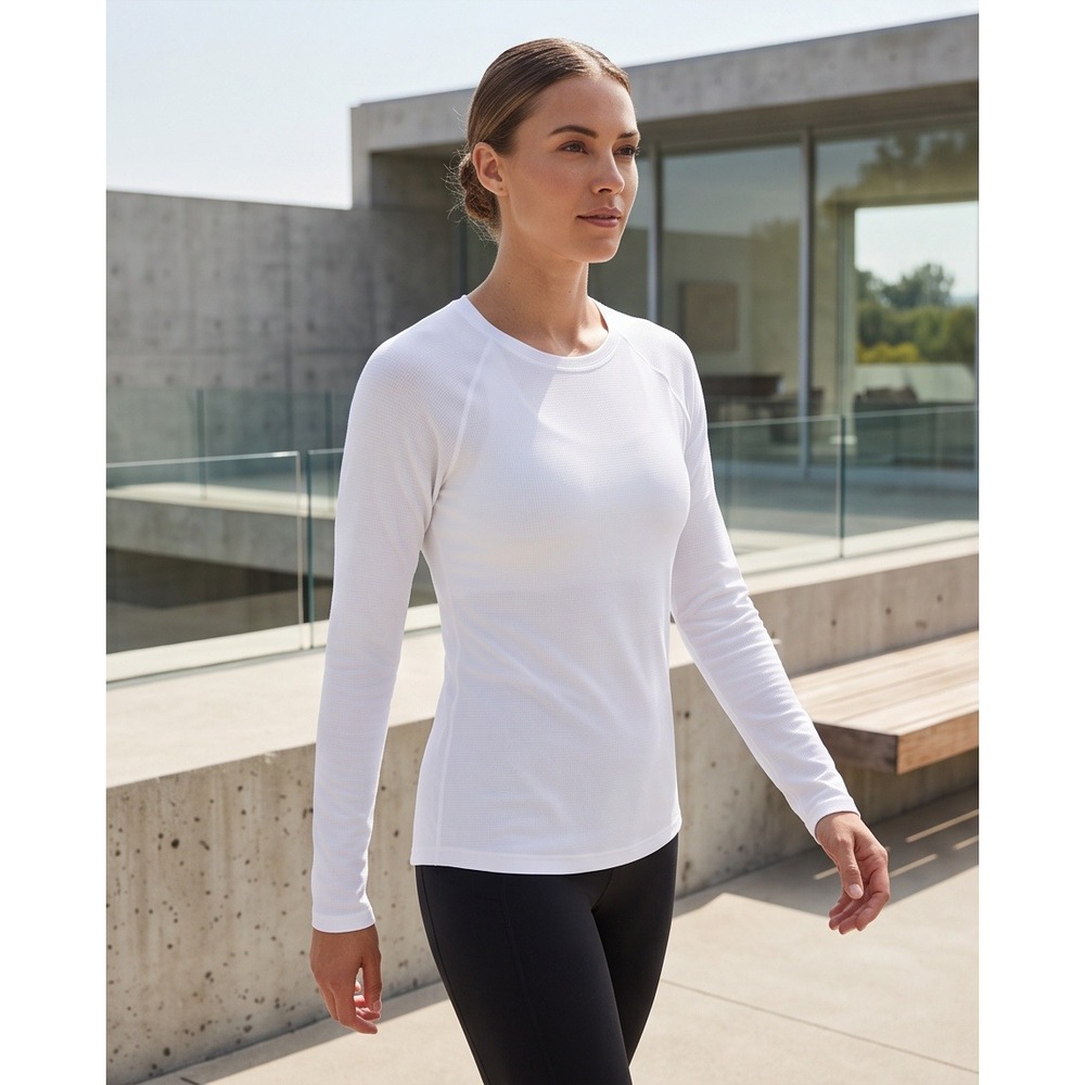 Athleta Womens‎ L Ultimate Train Long Sleeve Top White Large Mesh Layer Thermal